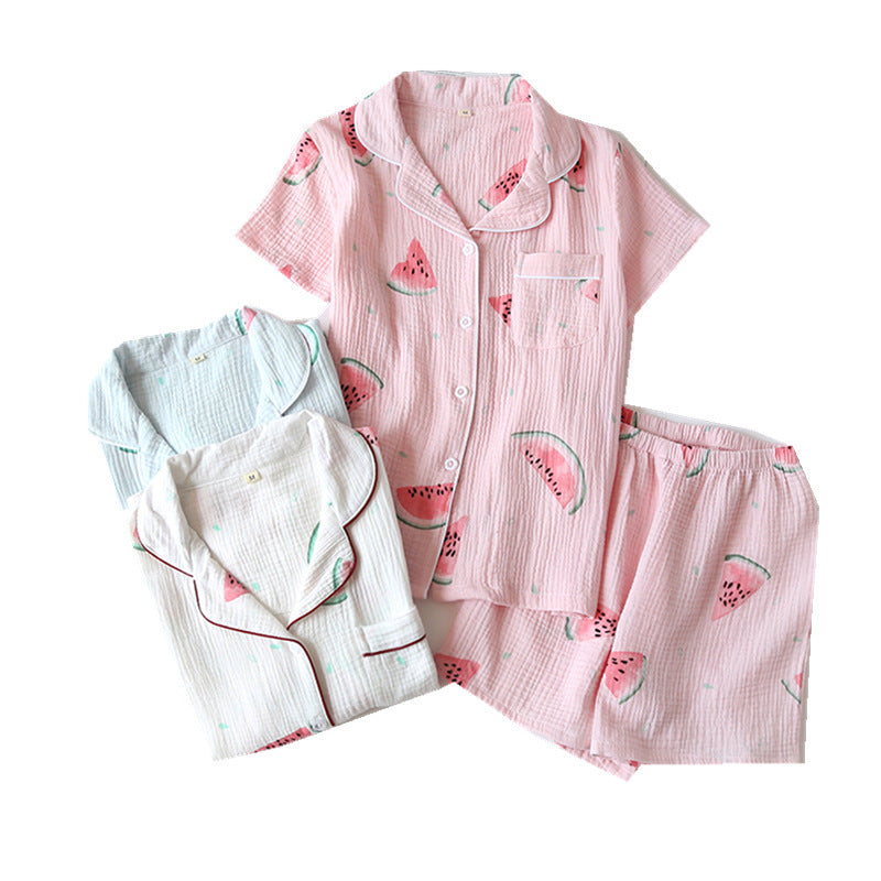 Summer Cotton Crepe Pajamas Short-sleeved Shorts Small Fresh Can Be Worn Outside Ladies' Homewear