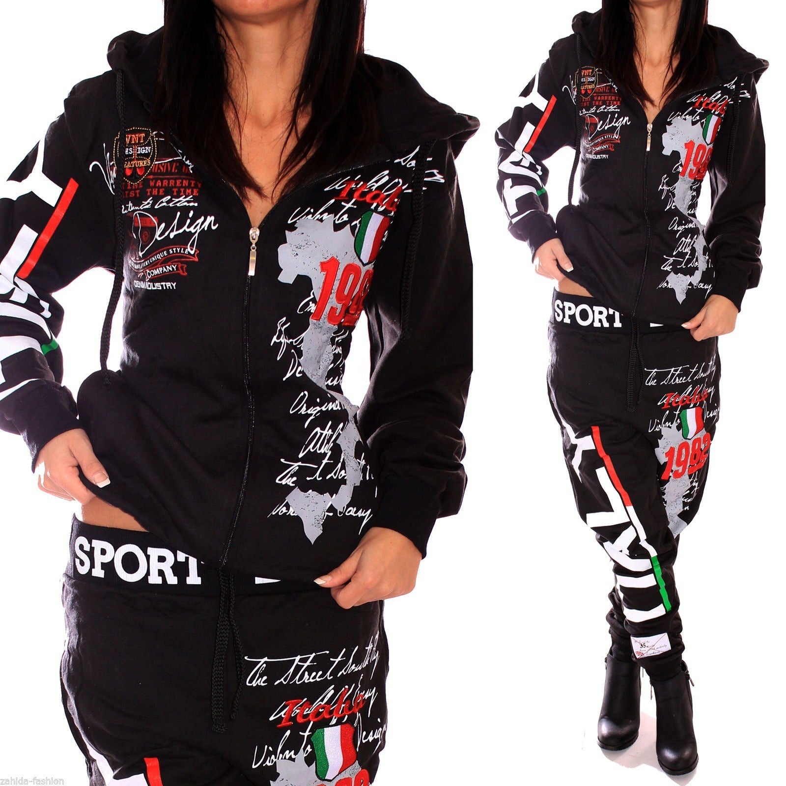 Fashion Ladies Hooded Letter Print Sports Suit