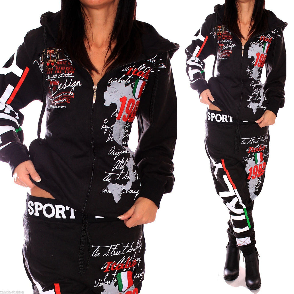 Fashion Ladies Hooded Letter Print Sports Suit