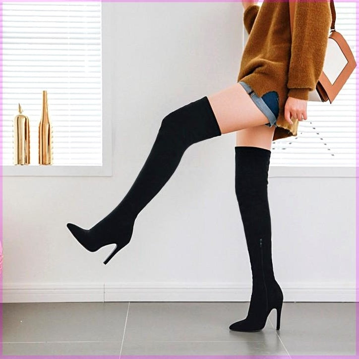 Women Stretch Knee Big Red Boots