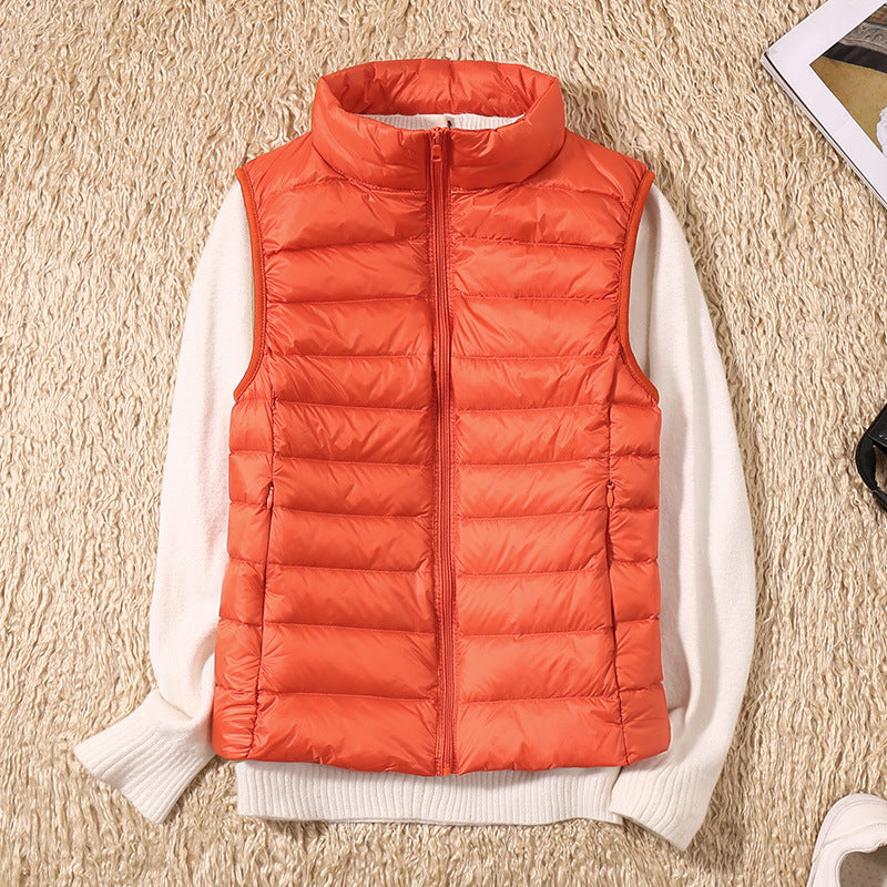 Autumn And Winter New Thin Lightweight Short Type Casual Fashion Stand-up Collar Down Jacket Vest Women's Light Down Feather Liner