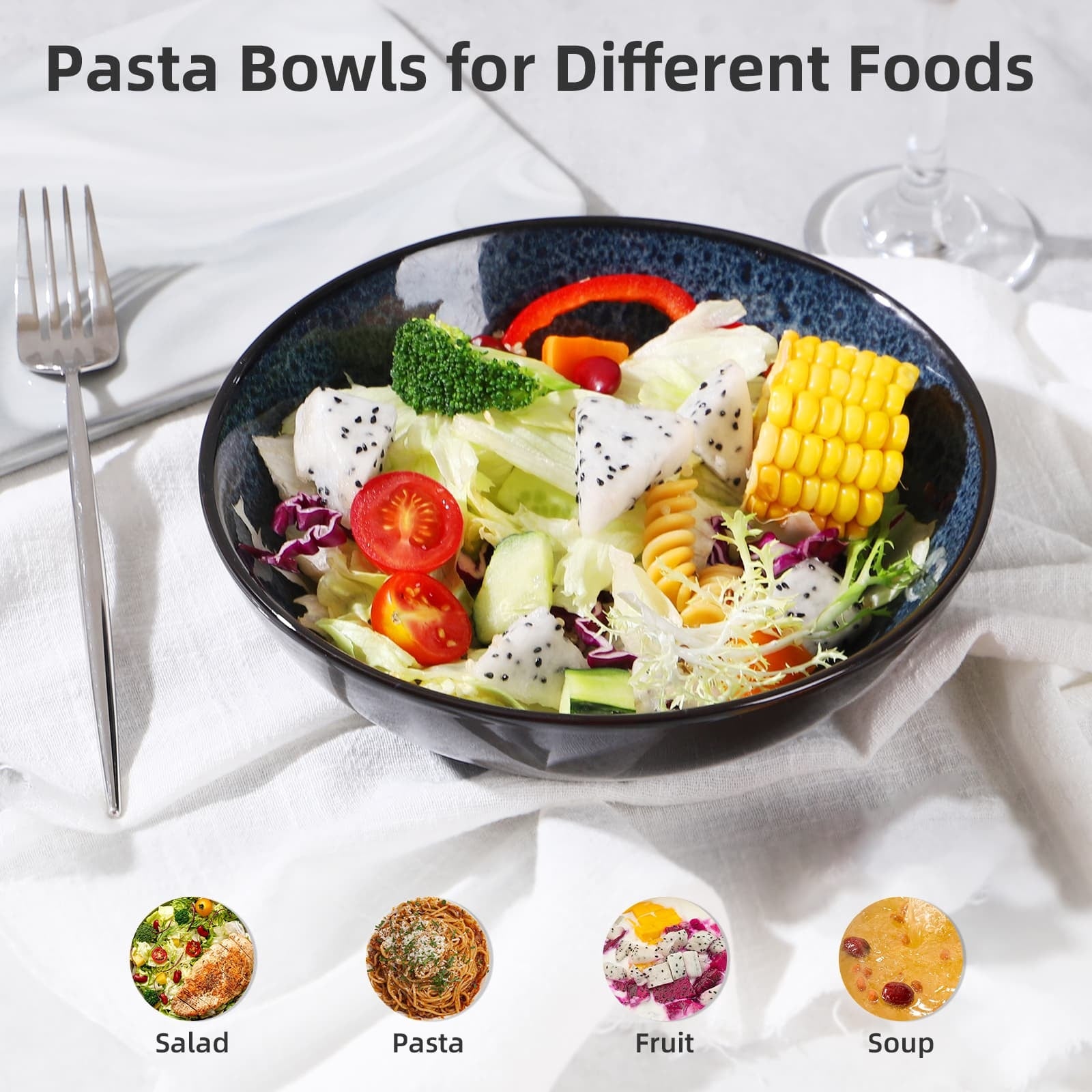 Creative Western Kiln Change Peacock Blue Bowl 30oz Bowl Set Of 4 For Cereal, Salad, Pasta, Soup, Dessert, Serving Dishwasher, Microwave And Oven