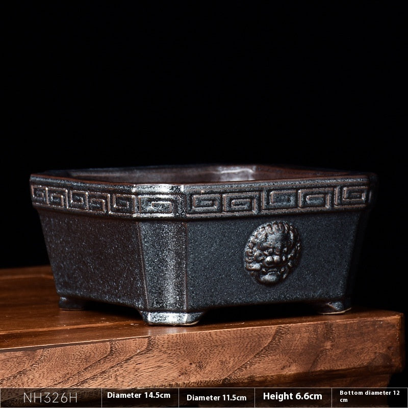 Retro Chinese Style Ceramic Flower Pot Square Creative
