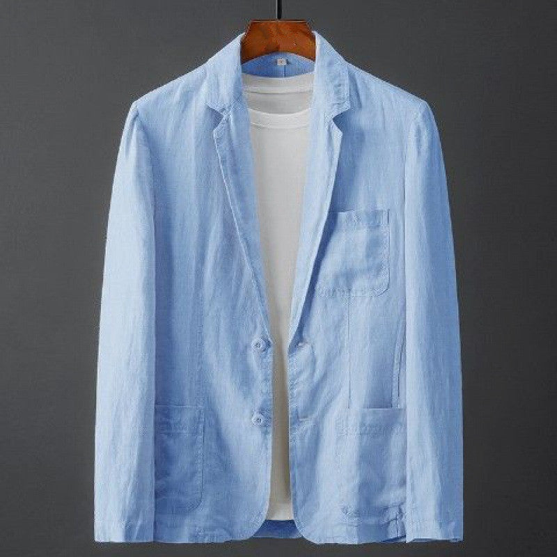 Summer Solid Color Linen Men's Spring Youth Slim Fit Fashion Casual Jacket