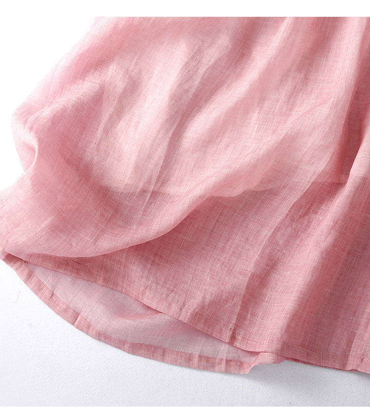 Cotton Linen Thin Lace Vintage Art Belt V-Neck Skirt