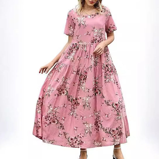 Casual And Comfortable Pleated Loose Floral Dress