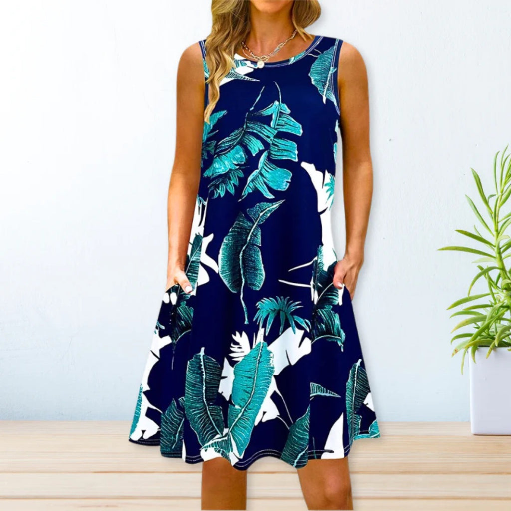 Printed Swing Loose Waist Strap Type Long Dress