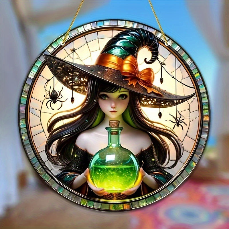 Acrylic Halloween Witch Pendant Color Disc Wall Decorations