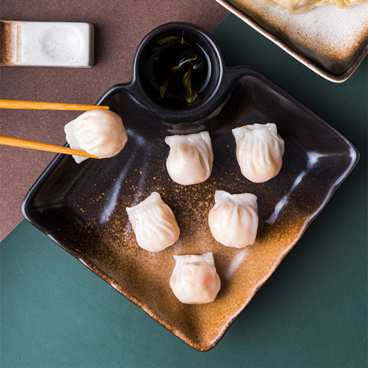 Creative Ceramic Japanese Dumpling Plate With Vinegar Dish