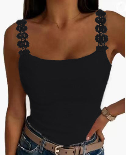 Lace Stitching Fashion Spring And Summer Solid Color Loose Vest