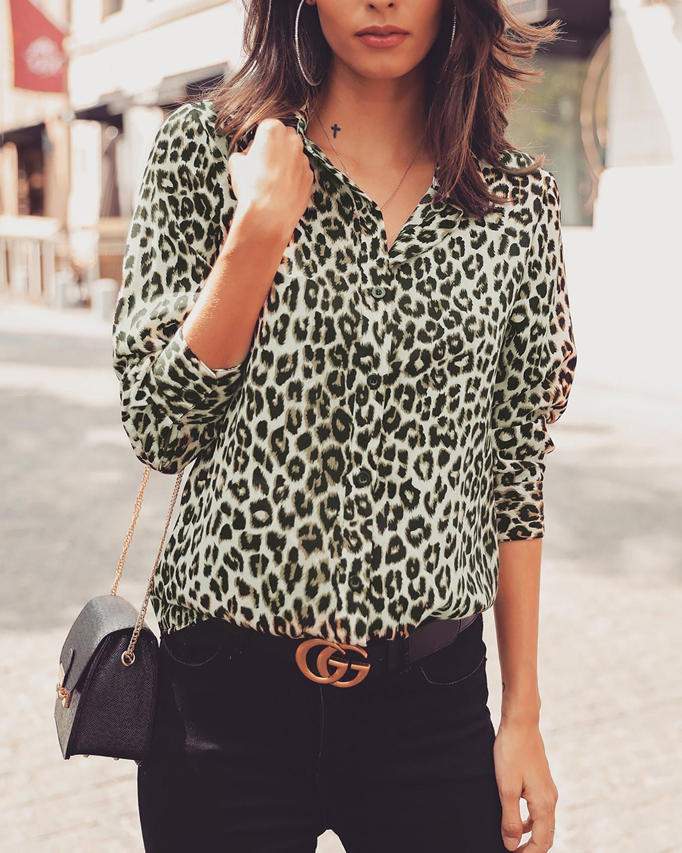 Leopard Print All-matching Shirt Women's Chiffon Shirt