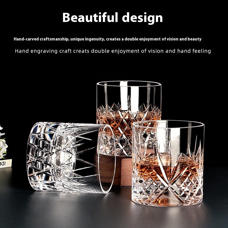 Whiskey Crystal Glass Handmade Fine Carved Wine Glass Ice Hockey Wide Mouth Light Luxury Shot Glass