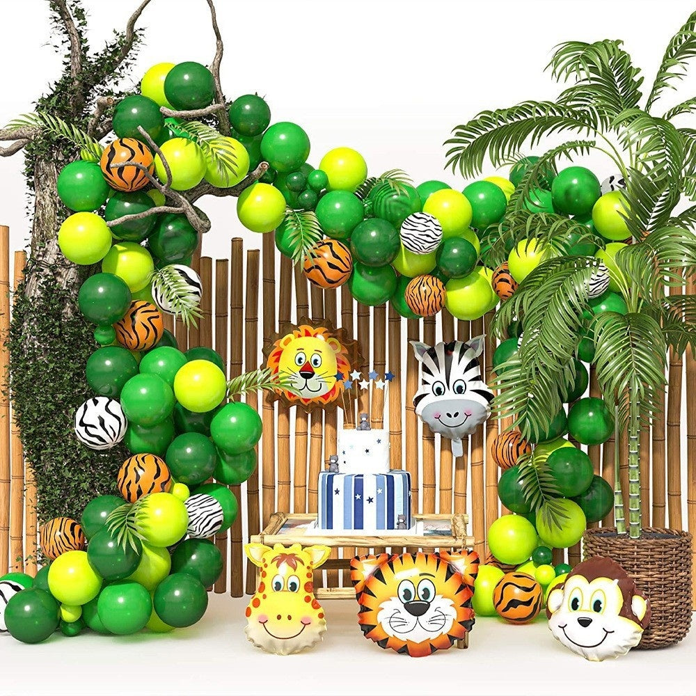 Animal Head Birthday Party Balloon Jungle Set Monstera Theme