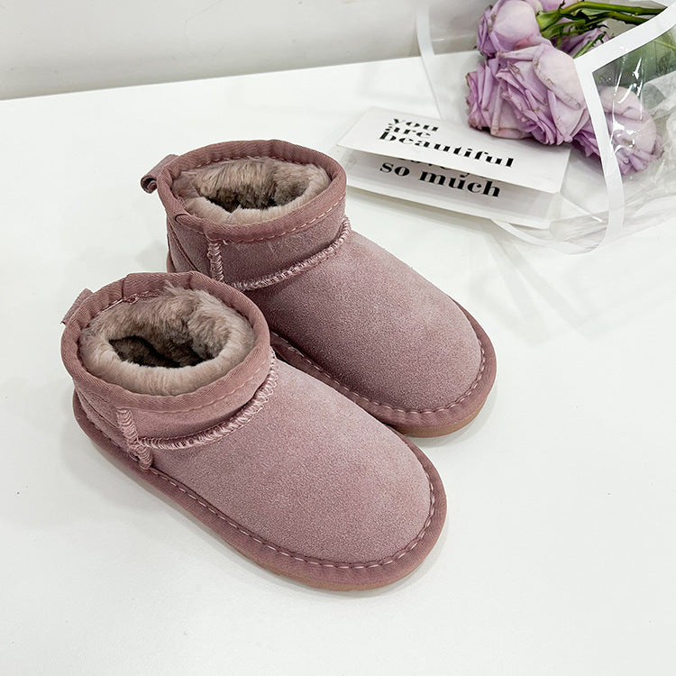 Children's Fur Leather Snow Boots