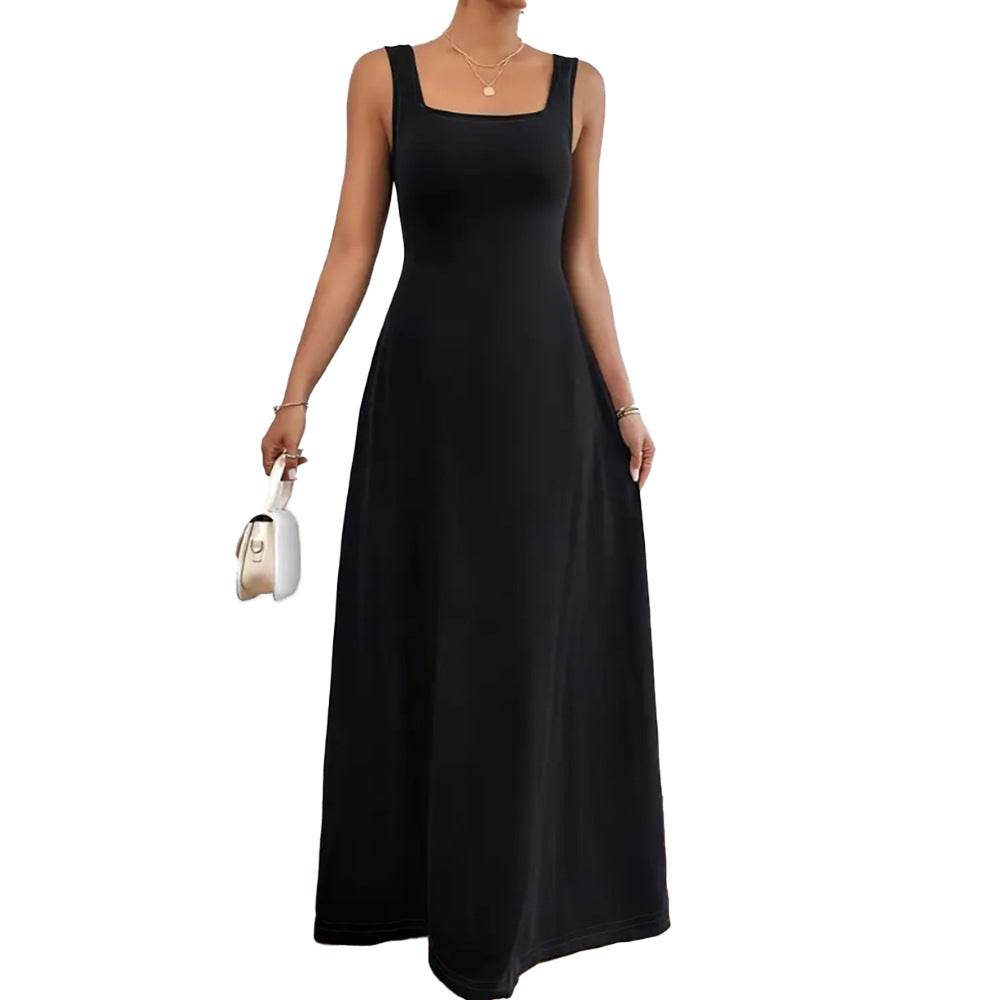 Women's Solid Color Casual Square Collar Sleeveless Dress
