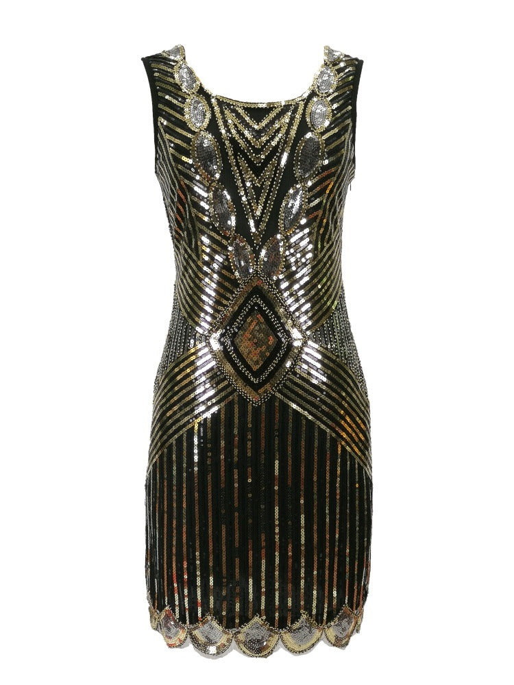 OL Commuter Hot Sequin Beaded Short Dress