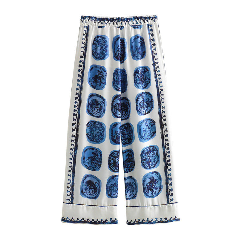 Summer Women's Printed Shirt Trousers Suit