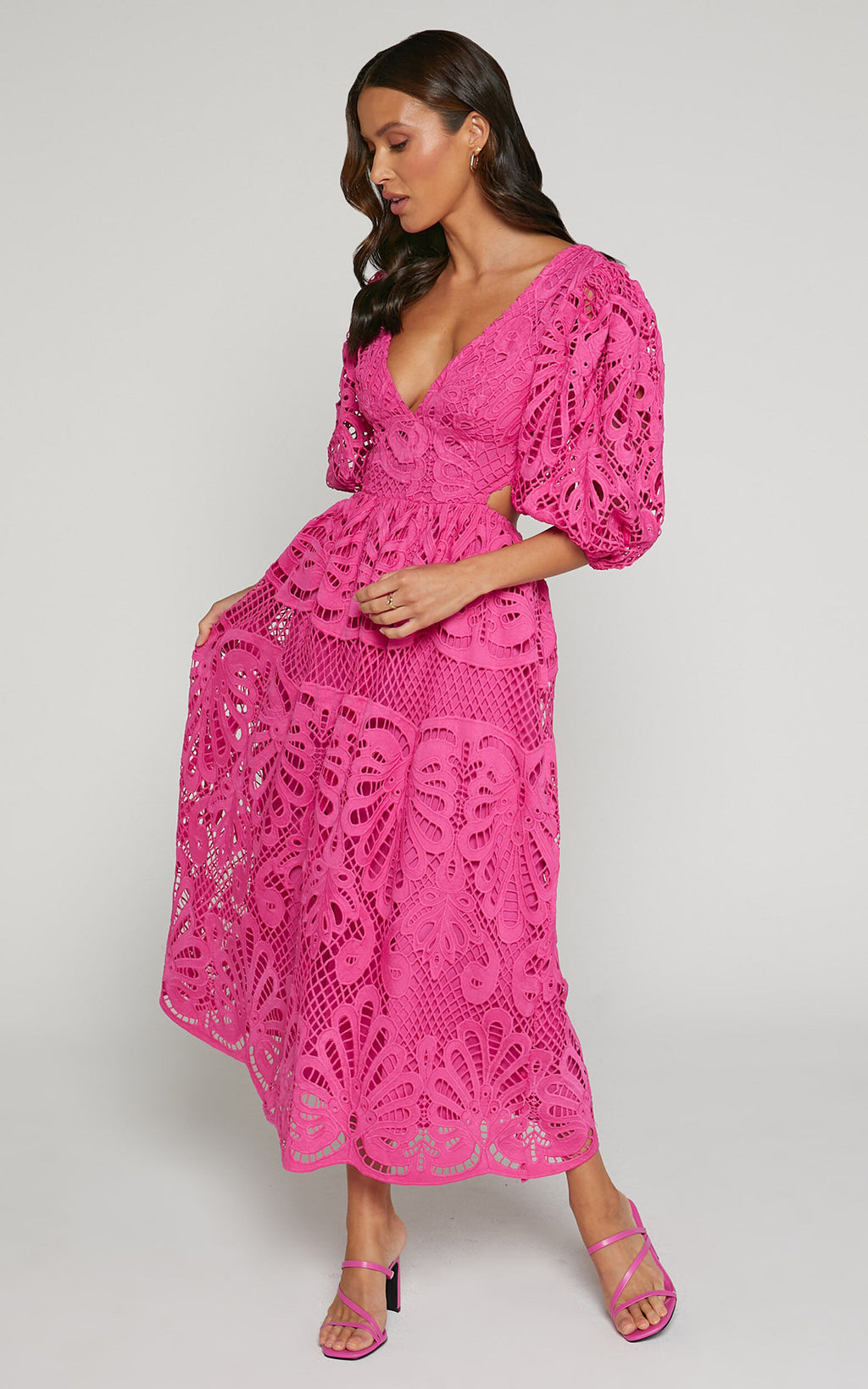 Women's Hollow Out V-neck Lace Embroidery Dress