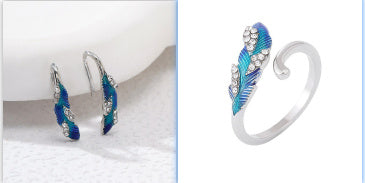 Bright Blue Feather Earring Ring Alloy Earring
