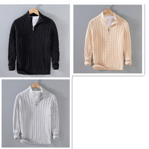 Men's Fashion Half Turtleneck Thickened Loose Zipper Sweater