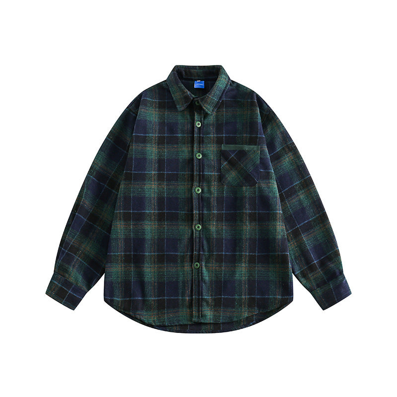 Color Matching Plaid Pocket Decorative Lapel Shirt