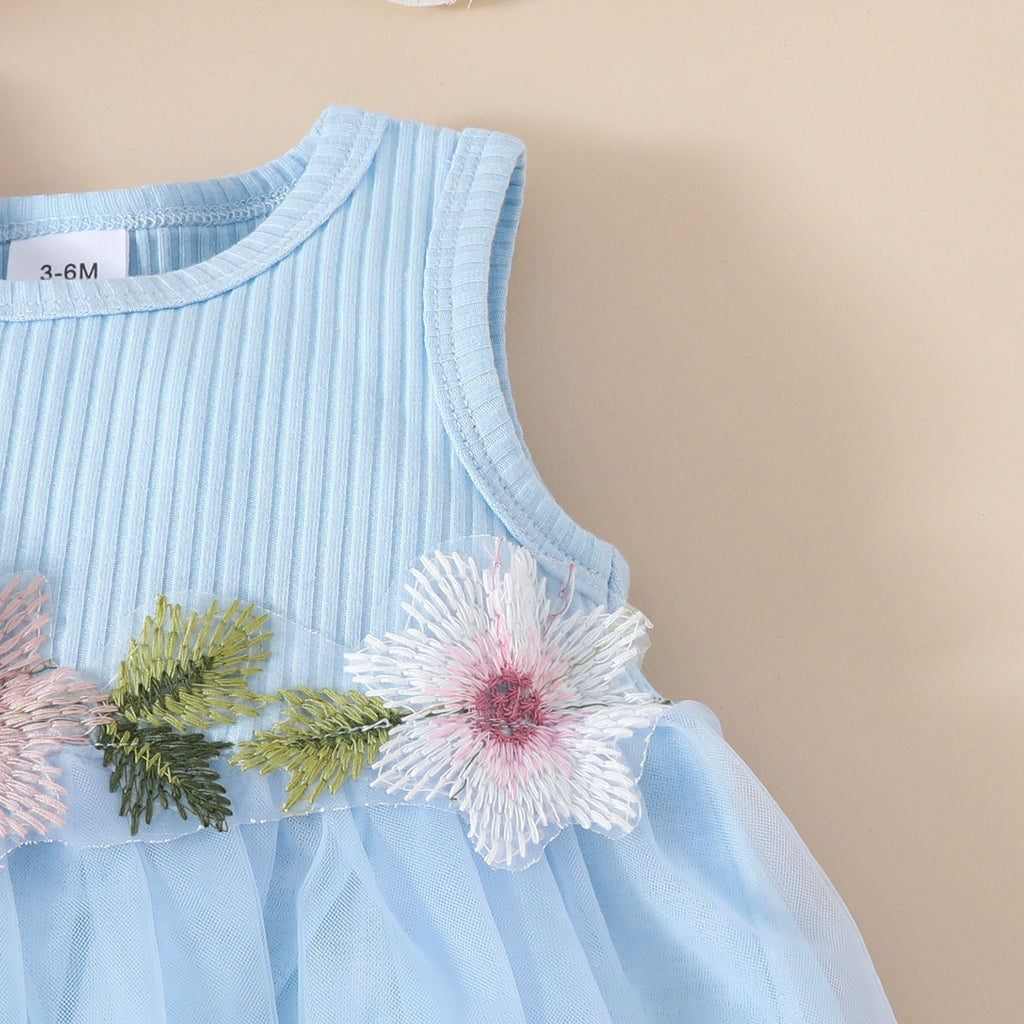 Girls' Sleeveless Short Top Mesh Dress