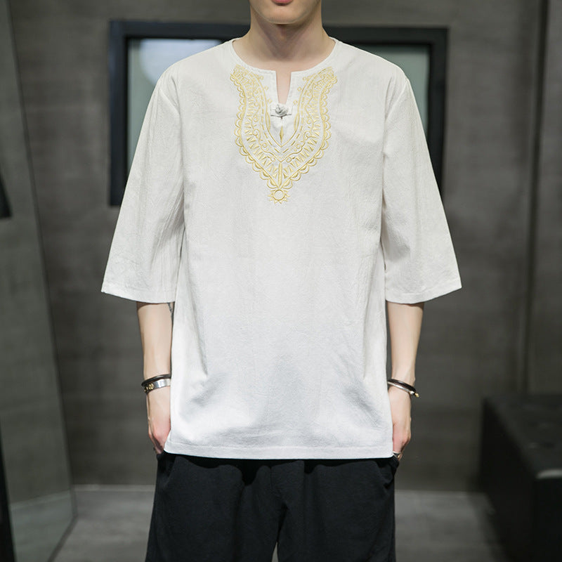 Embroidered National Tide Five-point Sleeve T-shirt