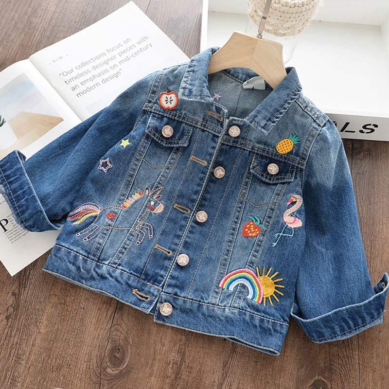 Children's Graffiti Embroidered Lapel Short Denim Jacket