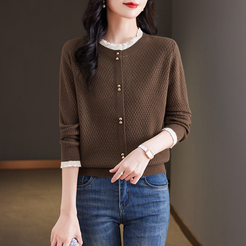 Fashionable Stylish Lace Round Neck Knitted Women