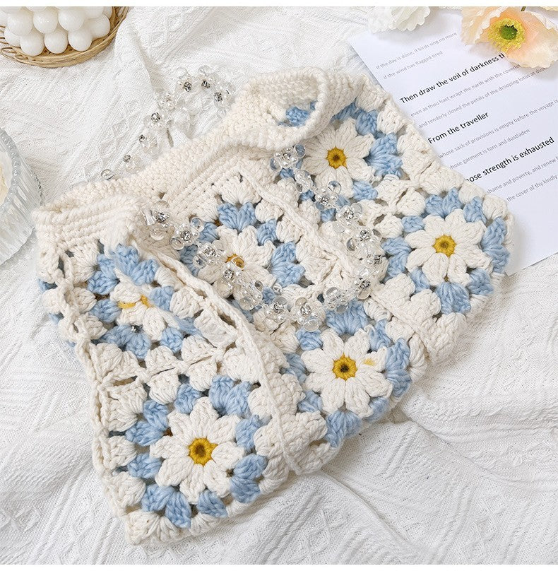 Hand Woven Handbag Hook Floral Plush Bag