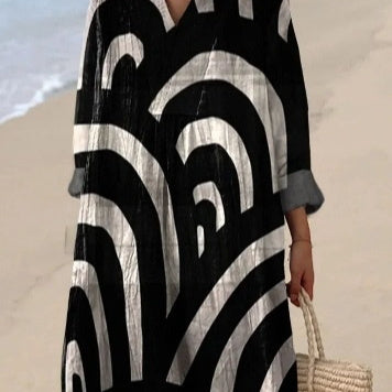 European And American Loose Fashion Advanced V-neck Printing Dress