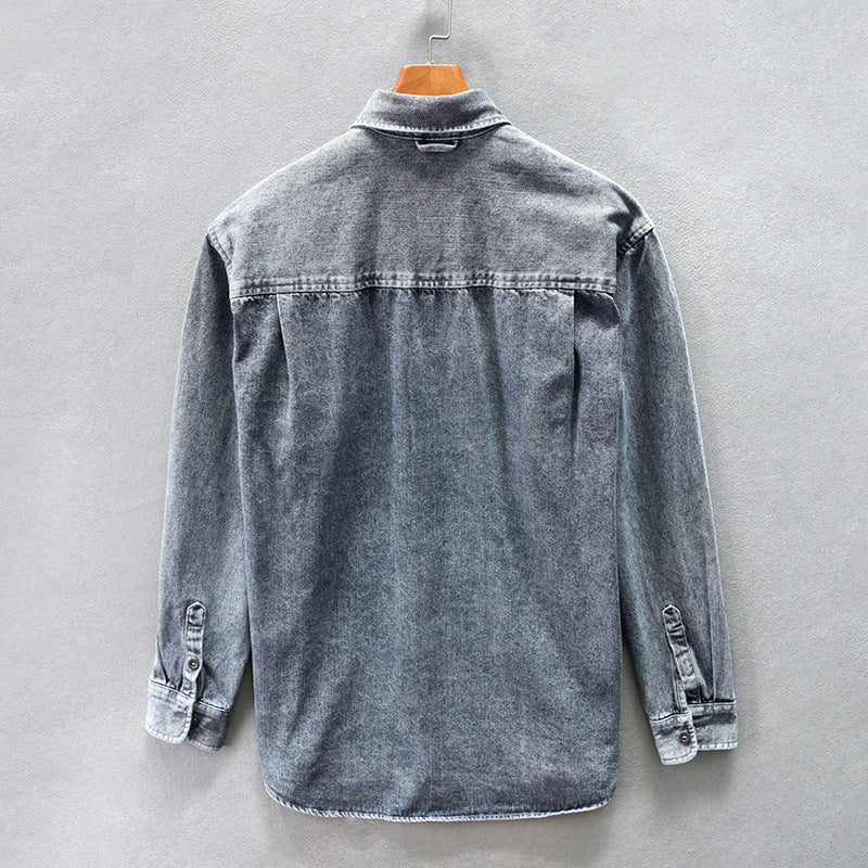 Drop Shoulder Loose Casual Denim Shirt For Men Coat