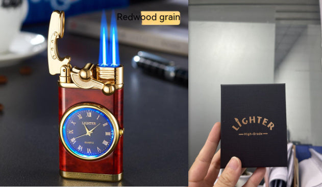 New Lighter With Electric Watch Rocker Arm Automatic Ignition Straight Blue Flame Lighter Creative Real Dial Inflatable Windproof Lighter Men's Watch Gift