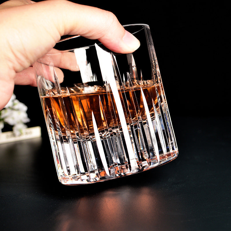 Whiskey Crystal Glass Handmade Fine Carved Wine Glass Ice Hockey Wide Mouth Light Luxury Shot Glass