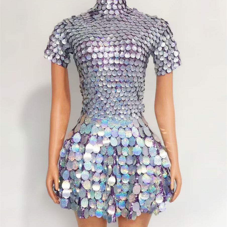 Women's Fashion Mermaid Sequin Short-sleeved Dress