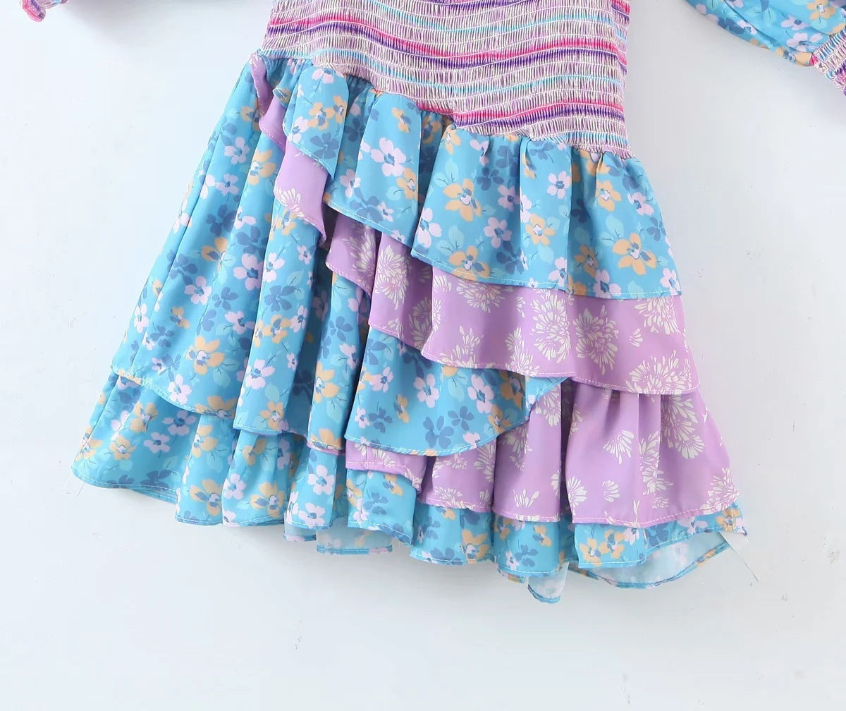 Bohemian Resort Style Romantic Printed Puff Sleeve Dress