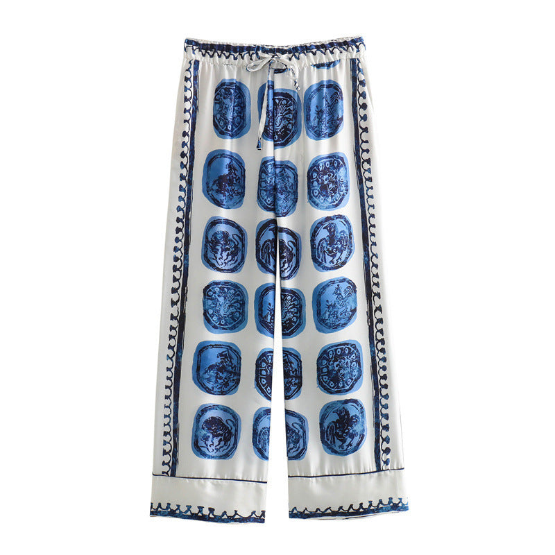 Summer Women's Printed Shirt Trousers Suit