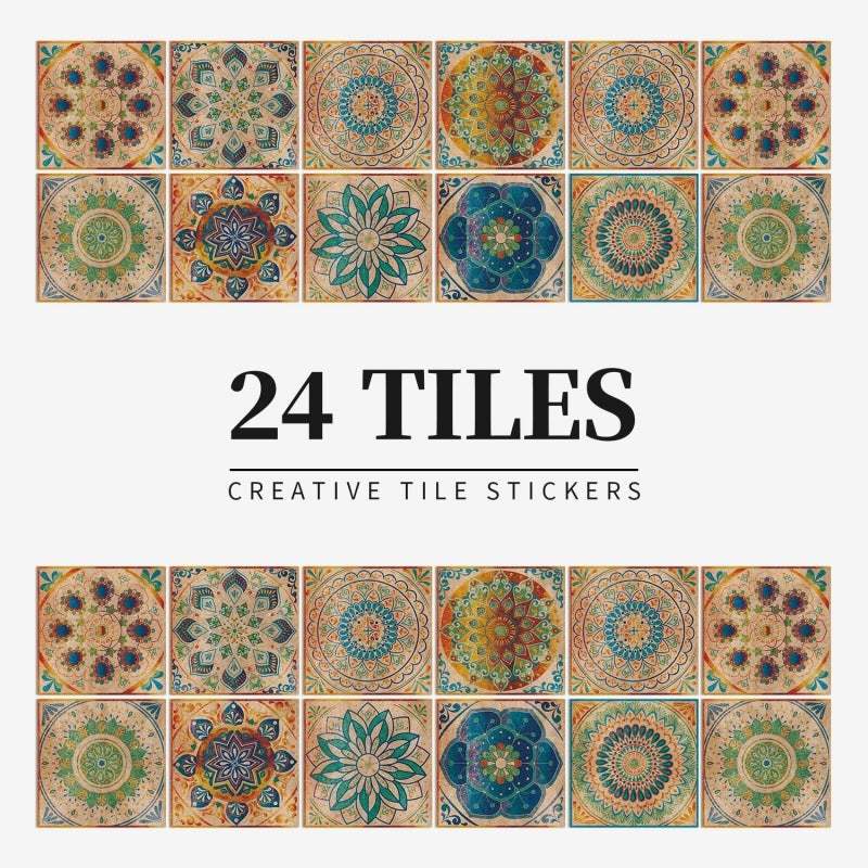 24 Pieces Of Mandala Tile Self-adhesive Waterproof PVC Wall Stickers