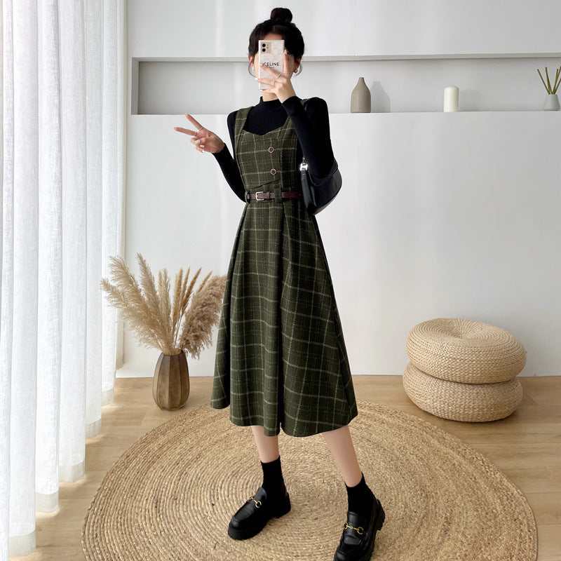 French Vintage Fashion Temperament Tweed Undershirt Dress