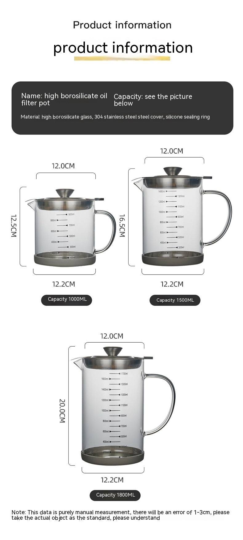 Household Borosilicate Glass Pot Large Capacity Oiler