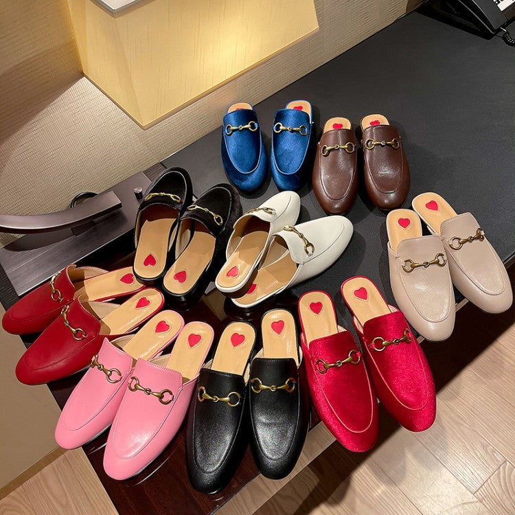 Horsebit Baotou Half Slippers Women's Outer Wear Leather Sandals