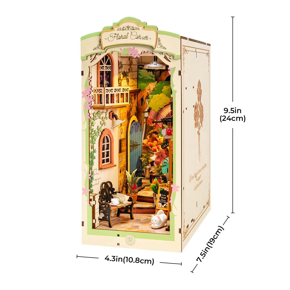 Rolife Floral Corner DIY Book Nook Shelf Insert Kit 3D Wooden Dollhouse For Gift