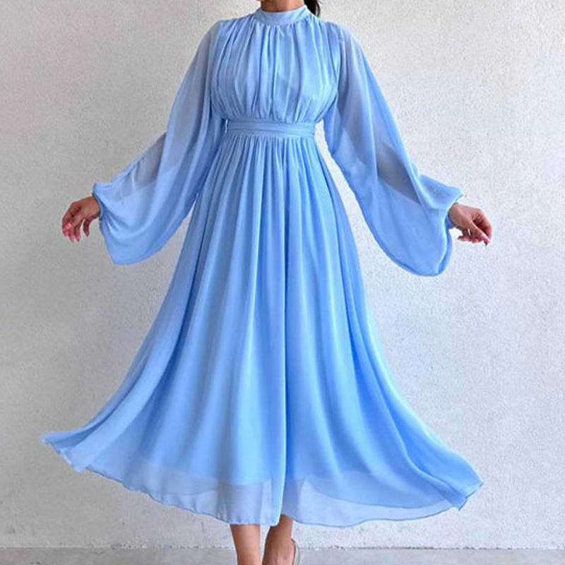 Pure Color Fashion Mesh Patchwork Elegant Dress