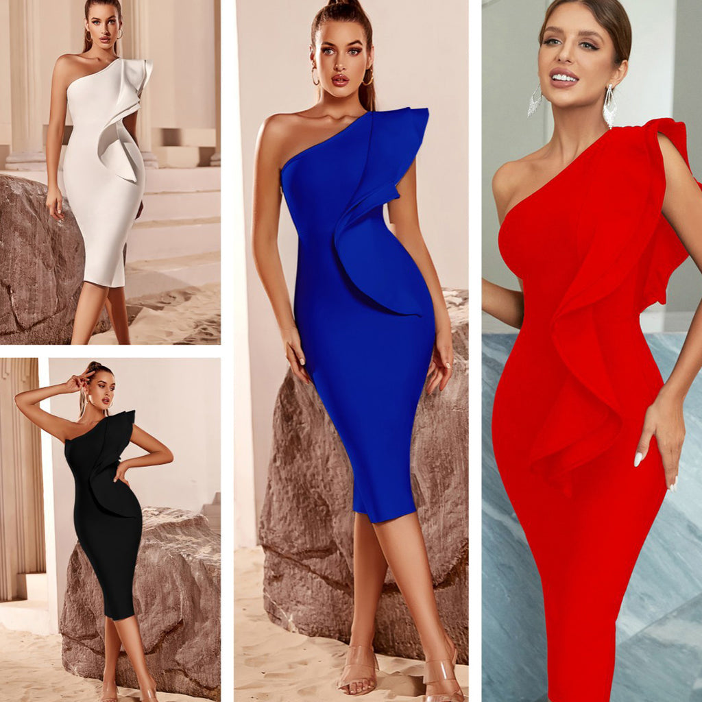 Flying Sleeves Knitted Tight Fit Medium Bandage Dress