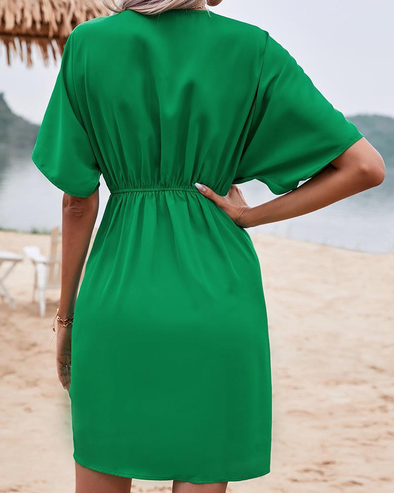 Short Sleeve V-neck Mid-length Dress