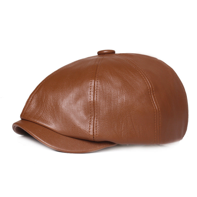 Leather Octagonal Cap Women's Retro