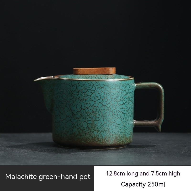 Japanese Style Kiln Baked Green Glaze Teapot Home Retro