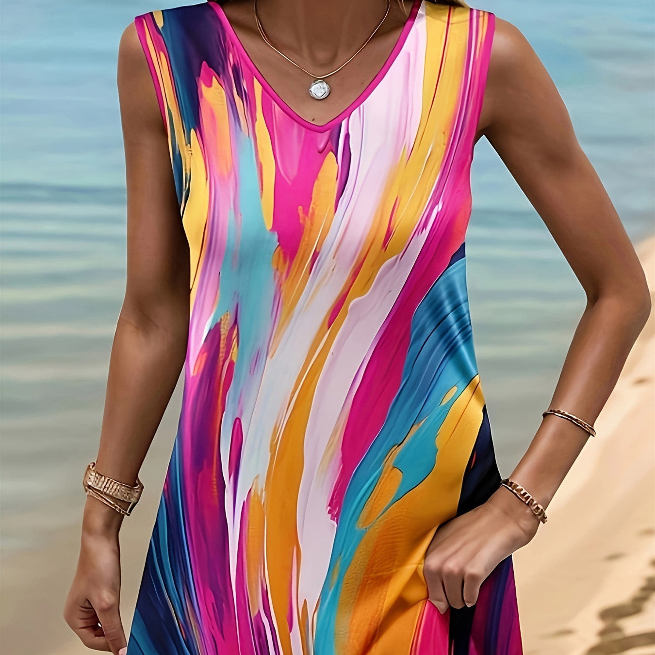 Women's Printed Sleeveless V-neck Vest Skirt Fashion