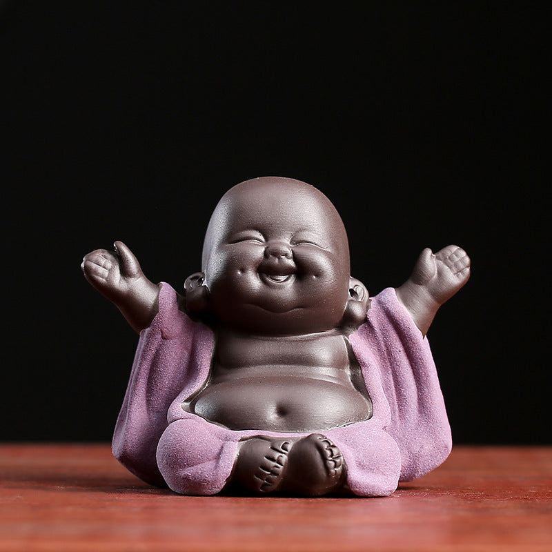 Big Belly Maitreya Buddha Tea Ornaments Small Ornaments Fortune Purple Sand Flower Pots Desk Decorations