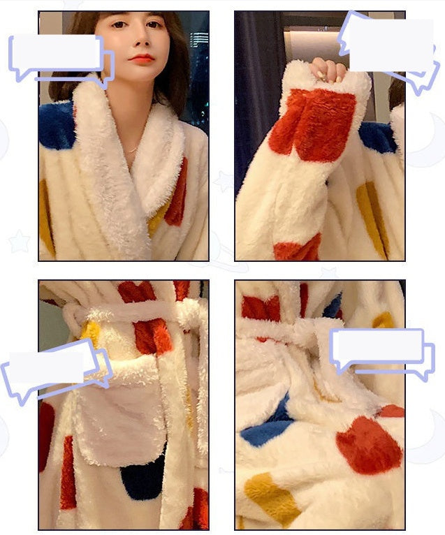 Thick Flannel Bathrobe Winter Long Pajamas